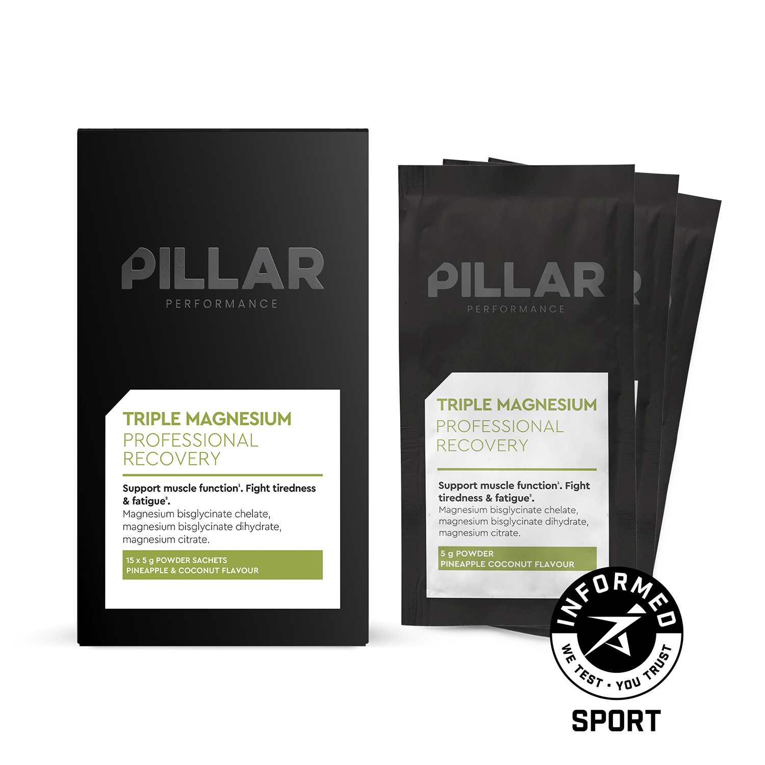 Pillar Performance Triple Magnesium Travel Pack – Pineapple Coconut (15 x Sachets)